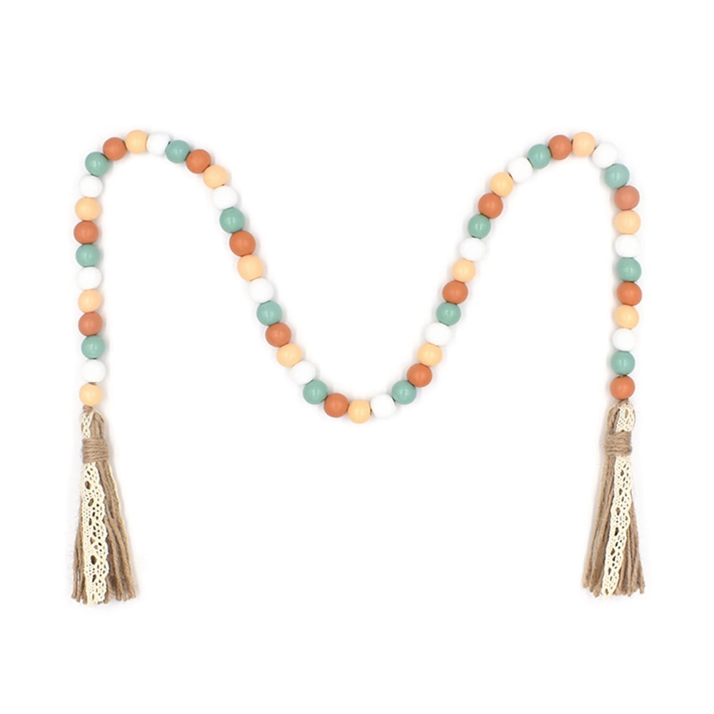 Fall Beads Garland Halloween Hanging Decor Tassels Bead Tassels Colorful Wooden Beaded for Thanksgiving Farmhouse , Fall Harvest Home Decorations.