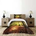 thumbnail image 1 of Ambesonne Fall Quilted Bedspread Set 2 Pcs, Blurry Forest Dreamy View, Twin Size, Pale Green Red Brown, 1 of 6