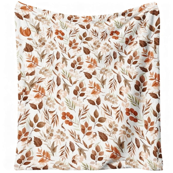 Fall Beige Brown Leaves Flannel Throw Blanket