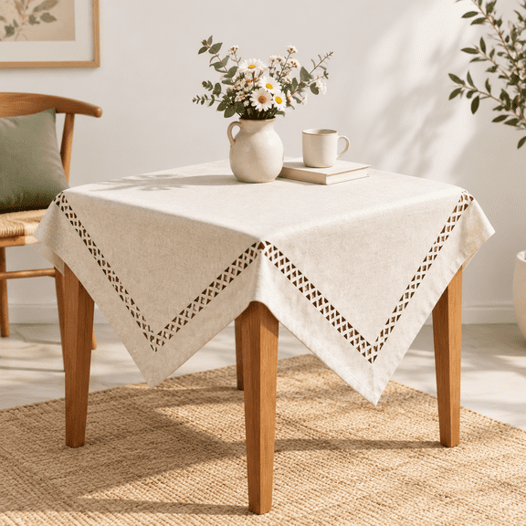 Fall Beige Small Square Tablecloth 24 X 24inch Farmhouse Table Cloth Decor