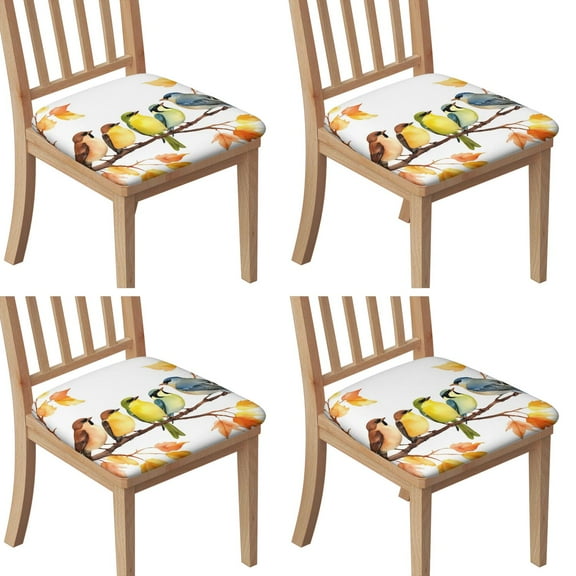 Fall and Birds Seat Covers for Dining Room Chairs Set Of 4,Stretch Printed Washable Chair Seat Cover with Elastic Ties and Button,Removable Waterproof Couch Cushion Covers