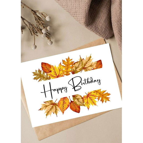 Fall Birthday Card with Autumn Leaves Design – "Happy Birthday" Greeting, Blank Inside, Envelope Included – Perfect for Celebrating Birthdays in Autumn