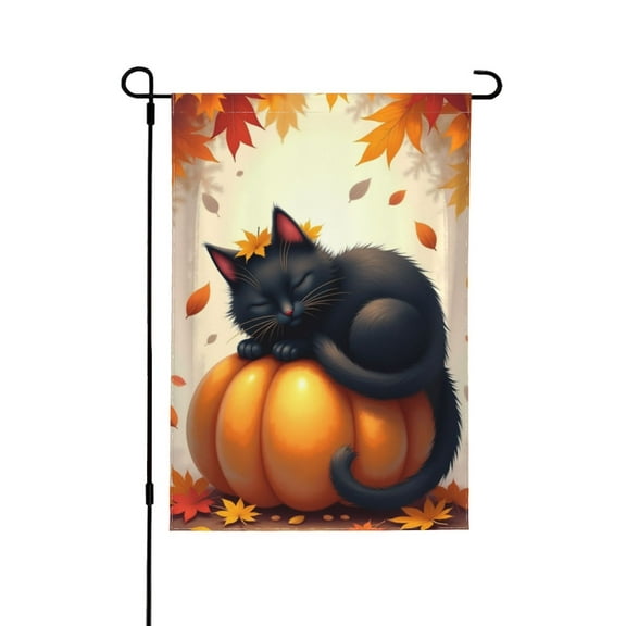 Fall Black Cat Garden Flag 12.5x18 Double Sided, Small Burlap Welcome Autumn Pumpkin Garden Flag Fall Thanksgiving Outside Outdoor House Yard Decoration (ONLY FLAG)1 Flag