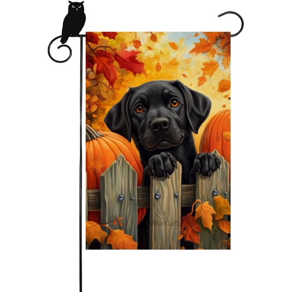 Fall Black Labrador Dog Garden Flags 12x18 Double Sided Burlap, Seasonal Autumn Pumpkin Fence Fall Decorations for Outdoor Decor (2221)