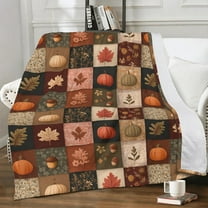 Fall Blanket 50"x60" Autumn Plaid Pumpkin Maple Leaves Acorns Throw Blankets Seasons Soft Warm Cozy Lightweight Rustic Harvest Thanksgiving Flannel Throw Blanket for Couch,Bed,Living Room,Dorm,Travel