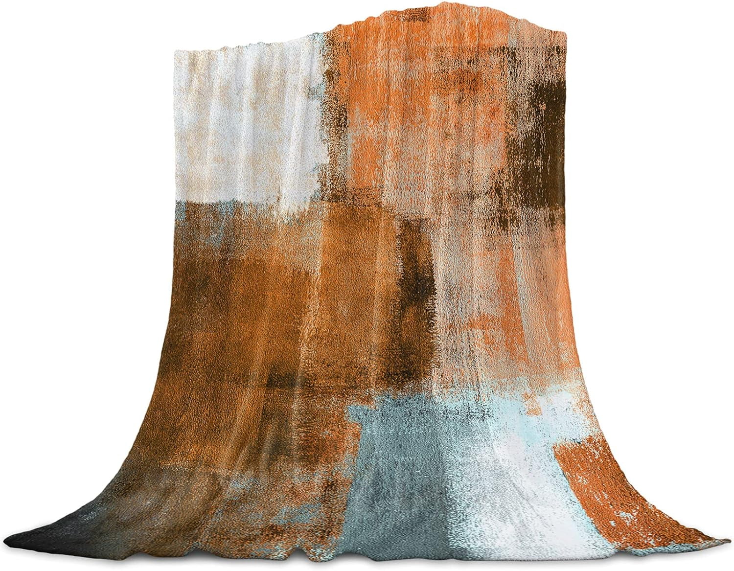 Fall Blanket Orange Grey Flannel Fleece Throw Blankets Soft Breathable Rustic Paint Art Graffiti Lattice Warm Cozy Decorative for Sofa Chair Bedroom All Seasons Use 60" x 80"