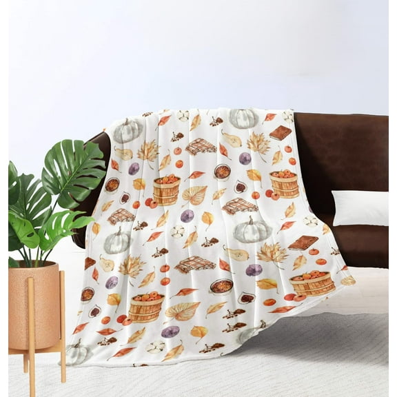Fall Blanket Pumpkin Leaf Blanket Soft Fleece Blanket Lightweight Cozy Warm Pumpkin Throw Blankets 40" x 50"