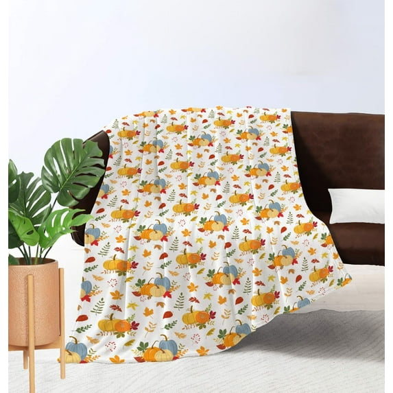 Fall Blanket Pumpkin Leaf Blanket Soft Fleece Blanket Thanksgiving Throw Blankets Pumpkin Throw Blankets 40" x 50"