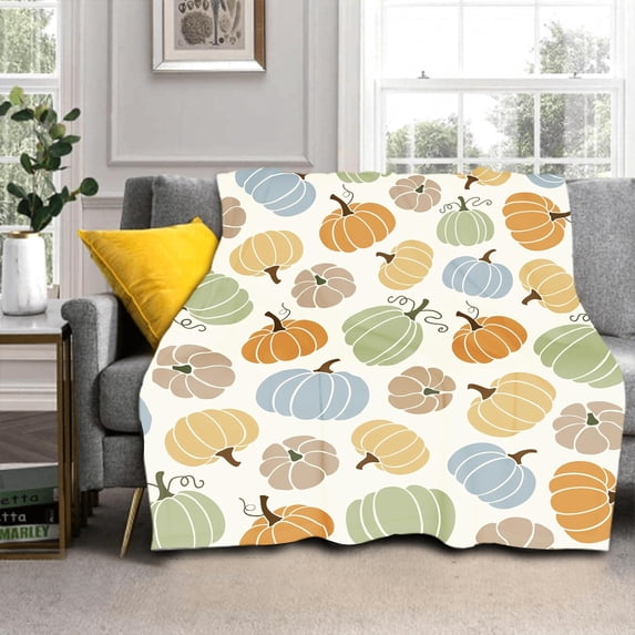 Fall Blanket Soft Flannel Lightweight Autumn Colorful Pumpkins Throw Blanket Cozy Warm Thanksgiving Farmhouse Home Party Decor On Living Room Sofa Couch Bed 40x50 inch