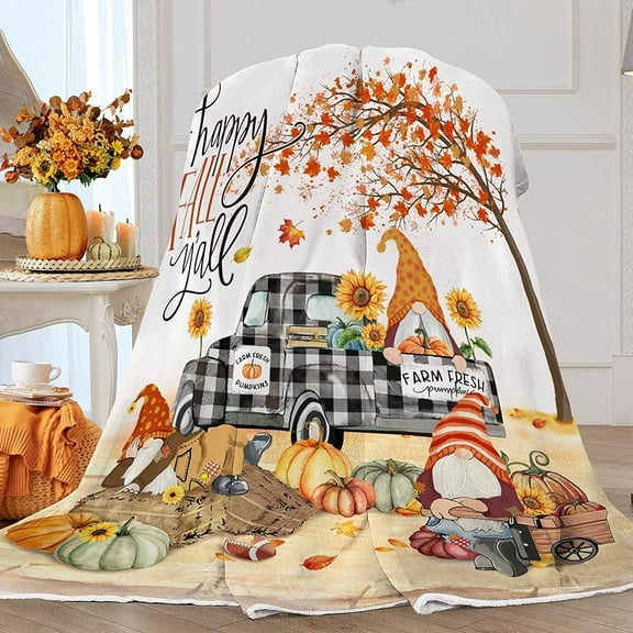 Fall Blanket, Truck Fall Throw Blanket, Autumn Decorations for Home, Gnome Soft Throw Blankets 50"X60"