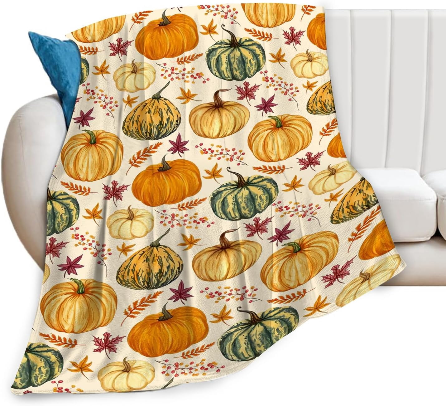 Fall Blanket Ultra Soft Cozy Autumn Pumpkin Maple Leaf Throw Blanket Fleece Fuzzy Plush Bedding Harvest Pumpkin Blanket Thanksgiving Gifts for Bed Kids Adults 50"x40"