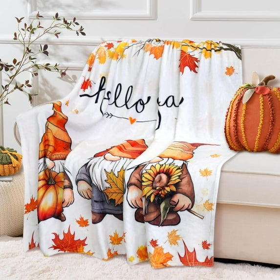 Fall Blankets and Throws, Thanksgiving Gnome Blanket Cute Autumn Fleece Blanket Throws for Sofa Bed Chair Fall Decor 60 * 50 Inch
