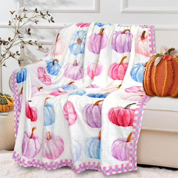 Fall Blankets and Throws, Thanksgiving Pumpkin Blanket Cute Autumn Fleece Blanket Throws for Sofa Bed Chair Fall Decor 60 * 50 Inch