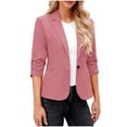 thumbnail image 1 of Fall Blazer Jacket for Women Trendy Ruched 3/4 Sleeve One-Button Business Casual Suit Jackets Office Work Wear (S, Pink), 1 of 7
