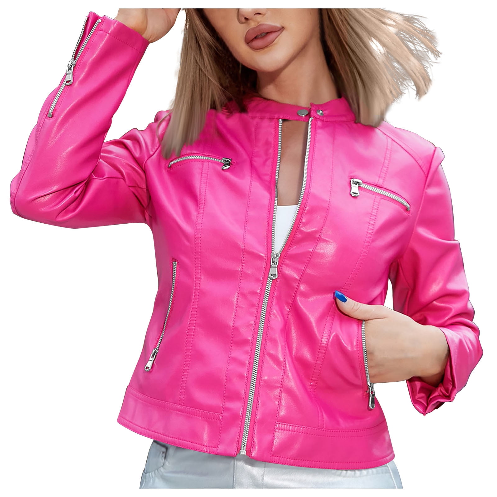 Fall Blazers for Women 2023 Faux Leather Jacket Bicycle