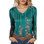 Fall Blouses for Women 2025 Long Sleeve Tops Dressy Casual V Neck Tshirts Basics Tee 2025 Fall Trendy Clothes