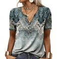 thumbnail image 1 of Fall Blouses for Women Daily Trendy Ethnic Print Button Tops Ladies Loose V Neck Long Sleeve Shirt, 1 of 3