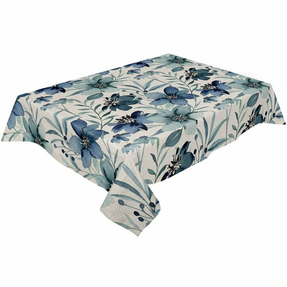 Fall Blue Flower Rectangle Tablecloths 54x109,Country Autumn Botanical Leaf Table Cloth Table Cover Indoor/Outdoor Tabletop Decor for Wedding Holiday Party Dinner Baby Shower