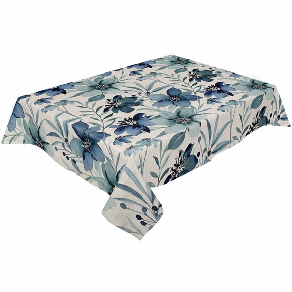 Fall Blue Flower Rectangle Tablecloths 54x87,Country Autumn Botanical Leaf Table Cloth Table Cover Indoor/Outdoor Tabletop Decor for Wedding Holiday Party Dinner Baby Shower