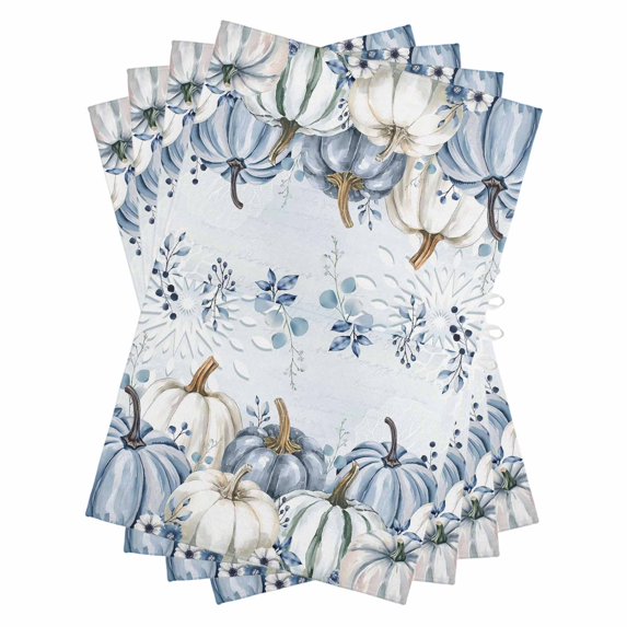 Fall Blue Grey Pumpkins Kitchen Towels Set of 4, Water Absorbent Dish Towel, Thanksgiving Botanical Decorative Hand Towels - Quick Drying Cloth for Cooking Baking, 18x28 Inch