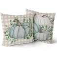 thumbnail image 1 of Fall Blue Pumpkin Buffalo Plaid Pillow Covers 18x18 Inch Set of 2 Autumn Thanksgiving Throw Decorative Pillows Outdoor Farmhouse Cases For Home Couch Bed Sofa Chair Decor (BZ), 1 of 6