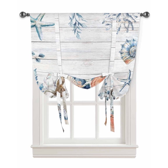 Fall Blue Pumpkin Coral Tie Up Curtains for Kitchen Bathroom Bedroom Windows 63 Inch Length, Coastal Orange Thanksgiving Grey Wood Balloon Drape Curtains Shade Rod Pocket Curtain Panel, 46"x63"