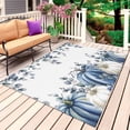 thumbnail image 1 of Fall Blue Pumpkin Outdoor Rug for Patio/Deck/Porch, Non-Slip Large Area Rug 4 x 6 Ft, Thanksgiving White Eucalyptus Flower Indoor Outdoor Rugs Washable Area Rugs, Reversible Camping Rug Carpet Runner, 1 of 8