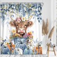 thumbnail image 1 of Fall Blue Pumpkin Shower Curtain, Autumn Plant Eucalyptus Leaves Floral Farmhouse Highland Cow Bath Curtain, Funny Animals Bathroom Accessories Botanical for Bathroom Curtain Set with Hooks, 72X72in, 1 of 5