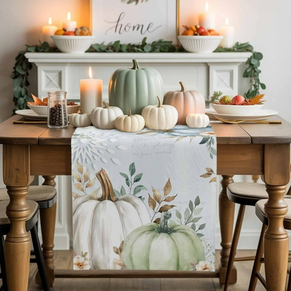 Fall Blue Pumpkin Table Runner, Autumn Thanksgiving Kitchen Dining Table Decoration for Home Party Decor 13x90 Inches