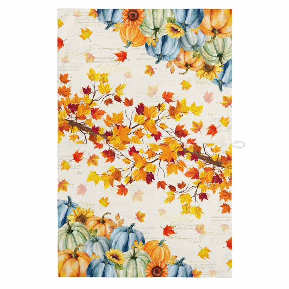 Fall Blue Pumpkins 1 Pack Kitchen Towel, Water Absorbent Dish Towel, Thanksgiving Maple Tree Branch Leaves Decorative Hand Towels - Quick Drying Cloth for Cooking Baking, 18x28 Inch