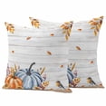 thumbnail image 1 of Fall Blue Pumpkins Outdoor Waterproof Pillow Covers, Thanksgiving Autumn Leaves Farm Wood Decorative Square Throw Pillowcase Sofa Cushion Sham for Patio/Couch/Chair, 20"x20" 2 Pack, 1 of 8