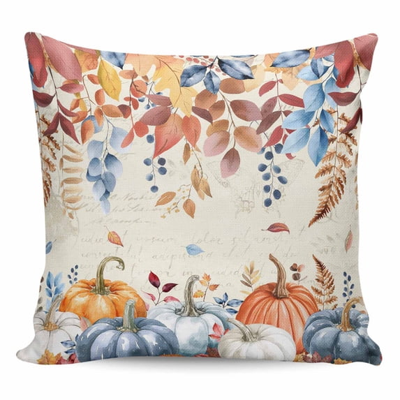 Fall Blue Pumpkins Pillow Covers 24x24 Inch Decorative Throw Pillow Cover, Thanksgiving Eucalyptus Ruatic Auumn Leaf Sofa Pillowcases Accent Cushion Case Home Decor Bedroom Living Room