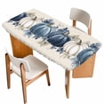 thumbnail image 1 of Fall Blue Pumpkins Table Cloths for 4 Foot Rectangle Tables, Thanksgiving Autumn Leaf on Linen Patio Waterproof Elastic Fitted Tablecloths, Washable Rectangular Table Cover for Camping, 1 of 8