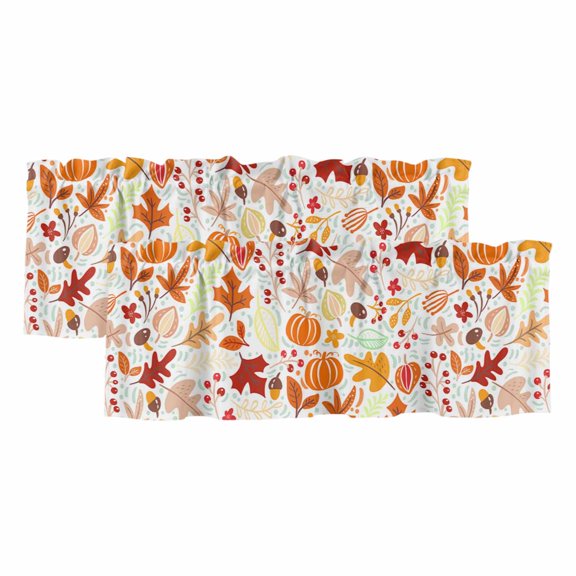Fall Boho 2 Panels Kitchen Valance, Style Cartoon Fall Maple Leaves Curtains Valances for Small Windows Rod Pocket Window Treatments for Living Room Bedroom 42"W x 18"L