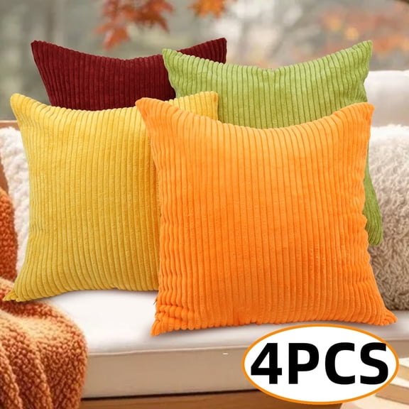 Thanksgiving Decor Boho Throw Pillow Covers 18x18 Inches Burnt Orange Soft Striped Corduroy Pillow Case for Couch Bed Sofa Living Room Decorative Set of 4
