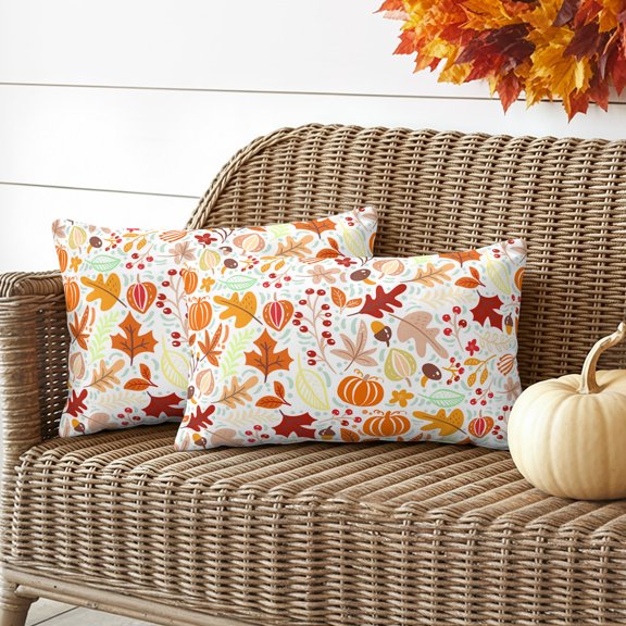 Fall Boho Pillow Covers 2 Pack Style Cartoon Fall Maple Leaves Pillowcase Waterproof Outdoor Throw Pillow Cover for Patio Garden Balcony Decorative Square Cushion 20"x12"