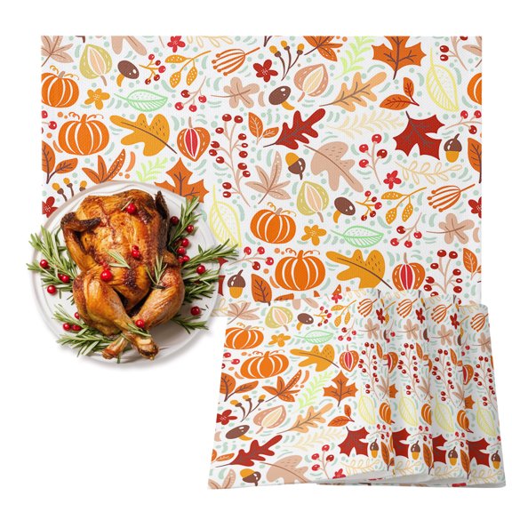 Fall Boho Placemats Set of 4 Style Cartoon Fall Maple Leaves Heat Insulation Non-Slip Place Mats Washable Table Mats for Dining room Party Kitchen Decor, 13 x 19 Inches