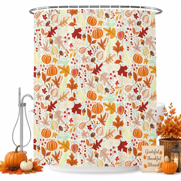 Fall Boho Shower Curtain for Bathroom, Style Cartoon Fall Maple Leaves Waterproof Cloth Fabric Bathroom Accessories Set with 9 Rust Proof Plastic Hooks, 36"x78"