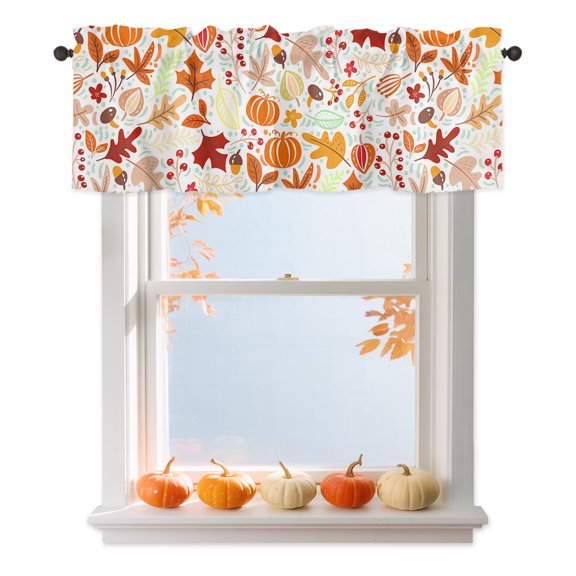 Fall Boho Valances for Windows, Style Cartoon Fall Maple Leaves Rod Pocket Valance Short Window Treatments Curtains for Kitchen Bathroom Bedroom Decor, 42 x 12 Inches