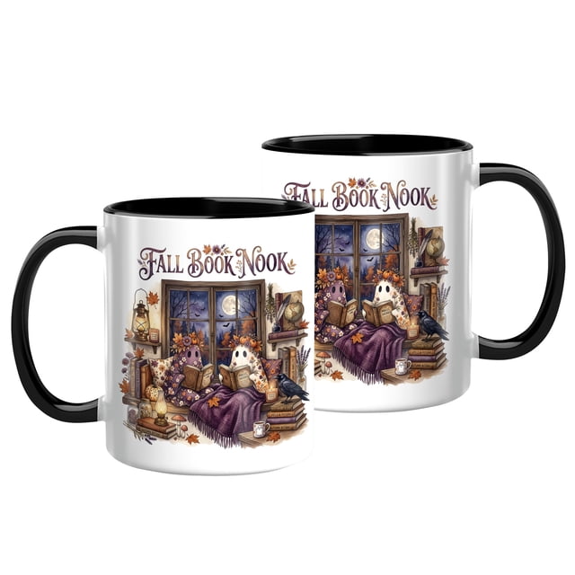 Point Crowe Fall Book Nook Coffee Mug, Reading Ghost Crow Moon, Soft‑Spooky ...