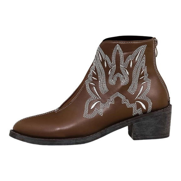 Fall Boots Autumn Big Yards Foreign Trade Square with Pointed Head Back Zipper Boots Female European and Embroidery Fashion in with Women'S's Short Boots