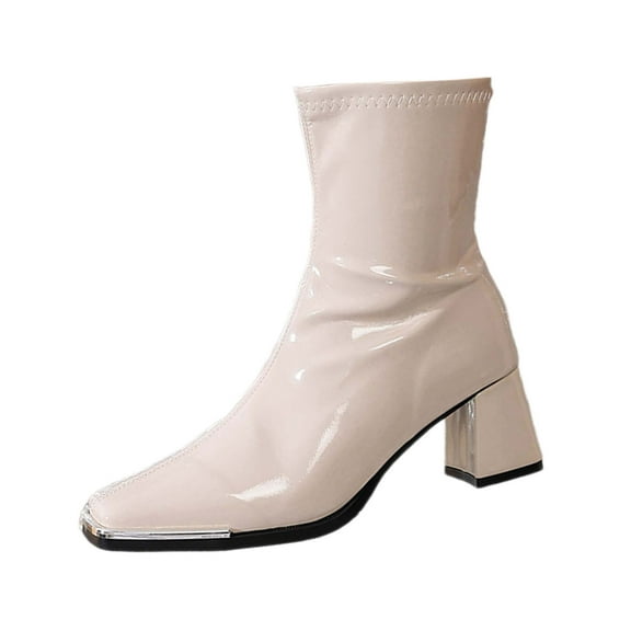 Fall Boots Fashion Round Toe Chunky Heel Platform Calf Boots Zip Up Leather Ankle Booties Comfortable Casual Winter Shoes