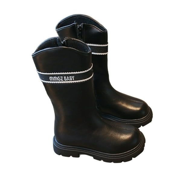 Fall Boots, Girls High Top Fashion Boots With Side Zipper And Letter Graphic Sole Dressy Yet Casual Booties For Big Kids Party Or School Wear, Kids Snow Boots(j Black,6-7 Years)