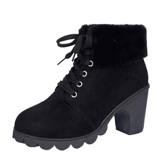 Fall Boots Winter Women'S's Boots Wool Lined Collar High Heel Chunky Heel Plus Size Fashion Boots Women'S's Shoes with Zipper