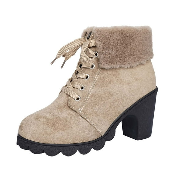 Fall Boots Winter Women'S's Boots Wool Lined Collar High Heel Chunky Heel Plus Size Fashion Boots Women'S's Shoes with Zipper