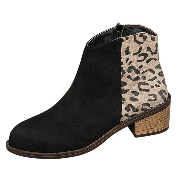 Fall Boots Women'S's Leopard Winter Shoes Pointed Head Side Zipper Big Yards in Europe and the United States Female