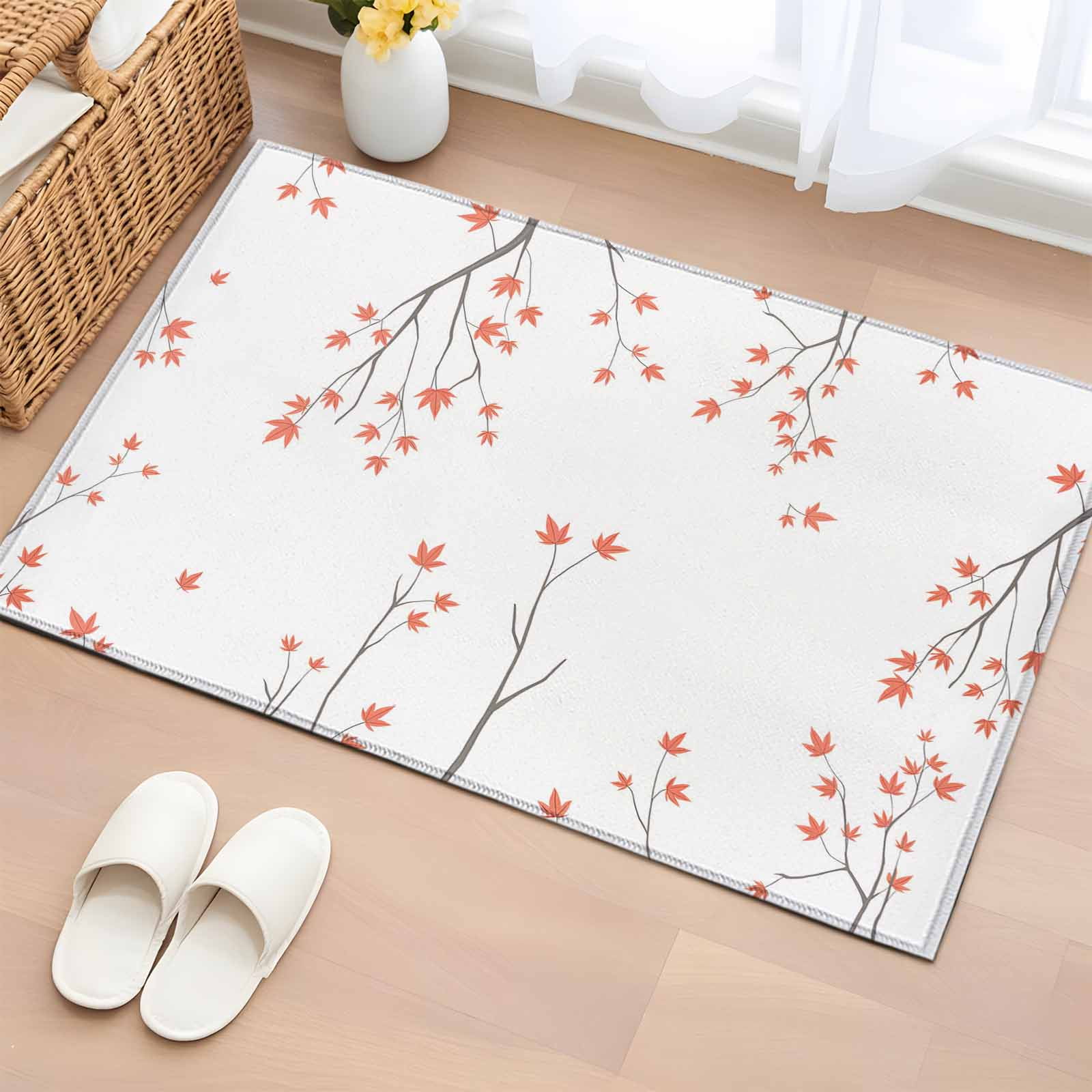 Fall Botanical Bathroom Rug Washable 2x3 Entryway Rug Non Slip Orange ...