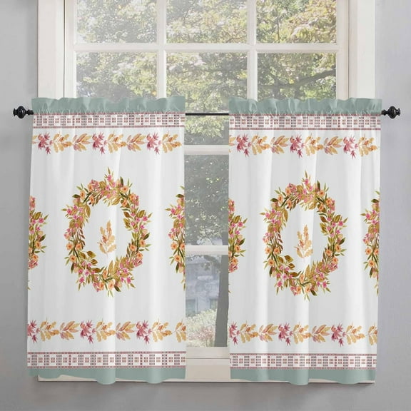 Fall Botanical Leaves Kitchen Curtains 54 Inches Long, Autumn Rustic Maple Leaf Rod Pocket Window Curtains Panels for Bedroom/Bathroom/Nursery, Light Filtering Treatment Curtains Drapes 42"x54"