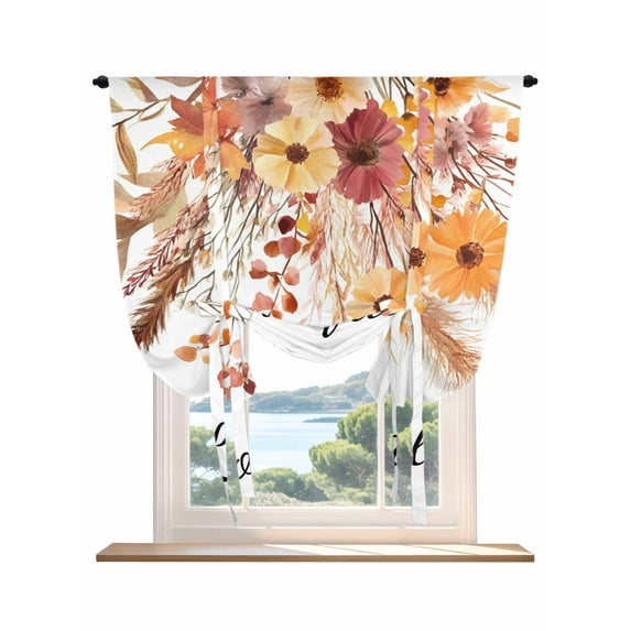 Fall Botanical Tie Up Curtains for Windows 45 Inch Length Balloon Curtains Kitchen Adjustable Balloon Window Shade Thanksgiving Floral Leave Autumn Rustic Tie Up Bathroom Curtain Window 52"x45"