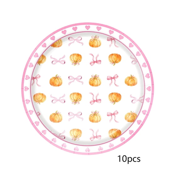 Fall Bow-Ties Pumpkin-Themed Party Tableware Set Thanksgiving Paper Plates Napkins And Tablecloth Decorations